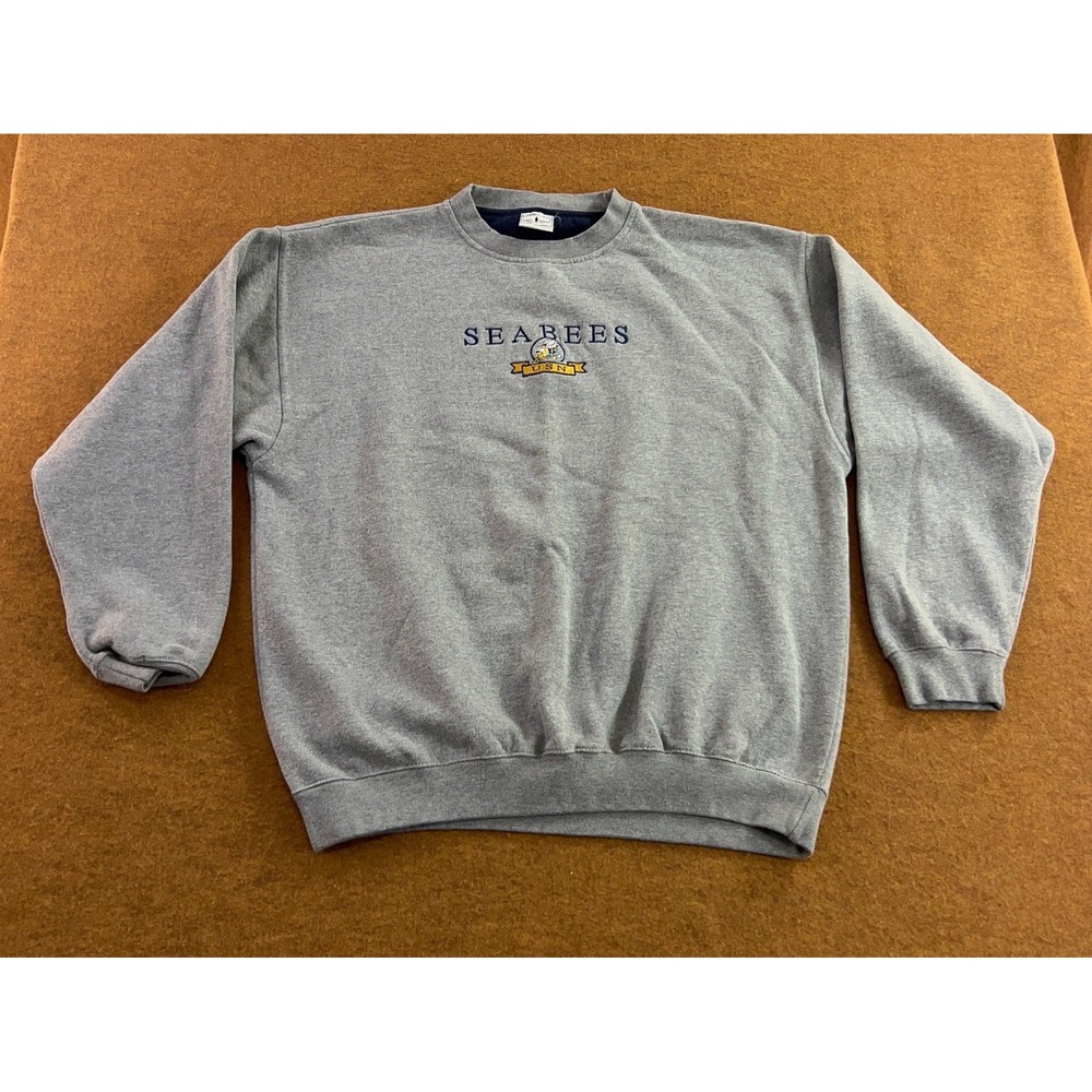 Camp David Mens Large Gray Seabees USN Embroidered Crewneck Sweatshirt